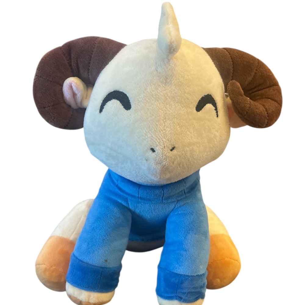 Plush Ram Toy with Blue Outfit